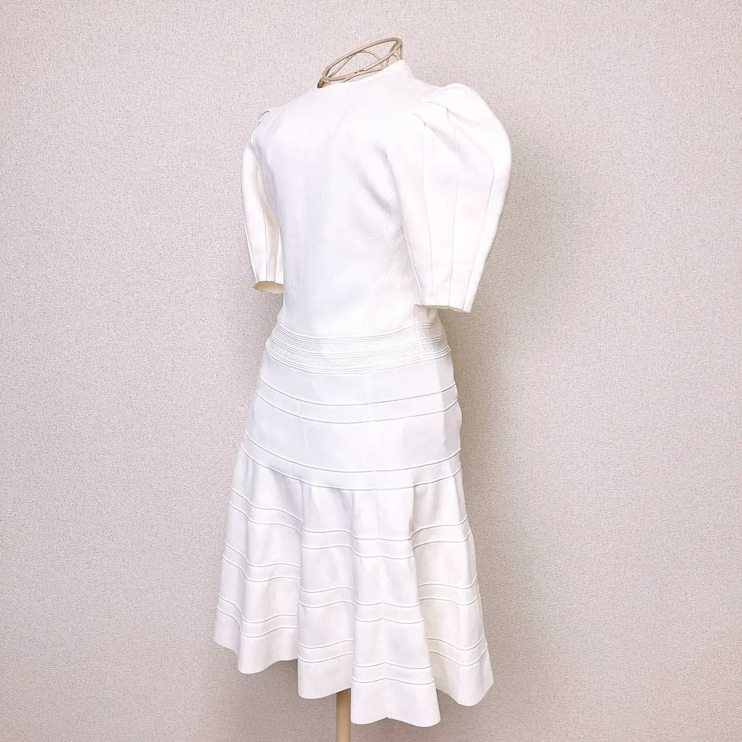 Ted Baker Puff Sleeve Knit Flare Dress Dress Short Sleeve White