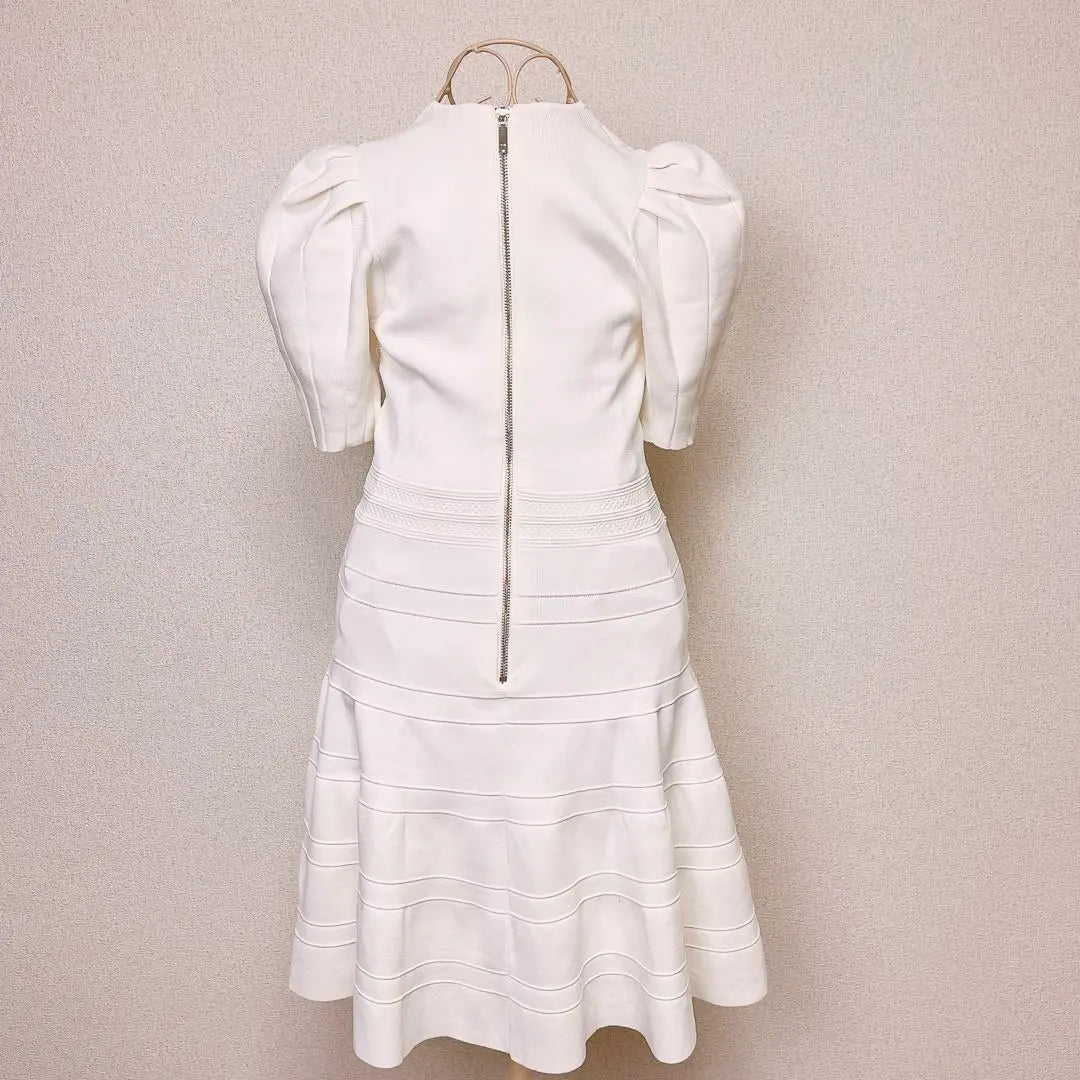 Ted Baker Puff Sleeve Knit Flare Dress Dress Short Sleeve White