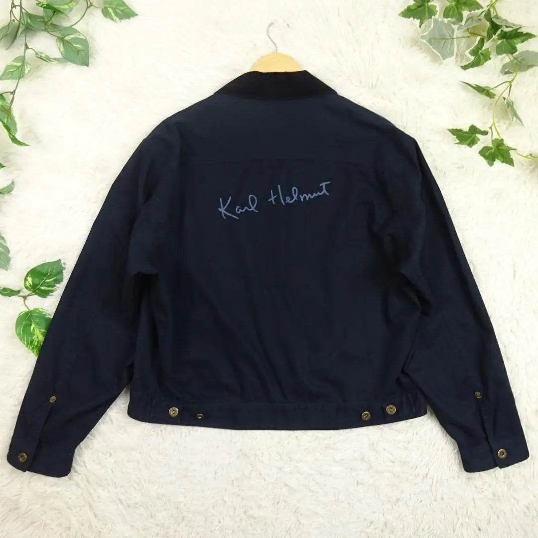 Good Condition Karl Helm Big Logo Work Jacket Collar Corduroy M Navy