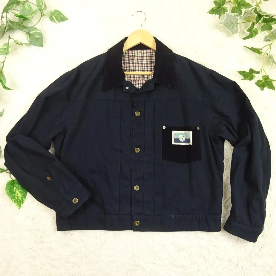 Good Condition Karl Helm Big Logo Work Jacket Collar Corduroy M Navy