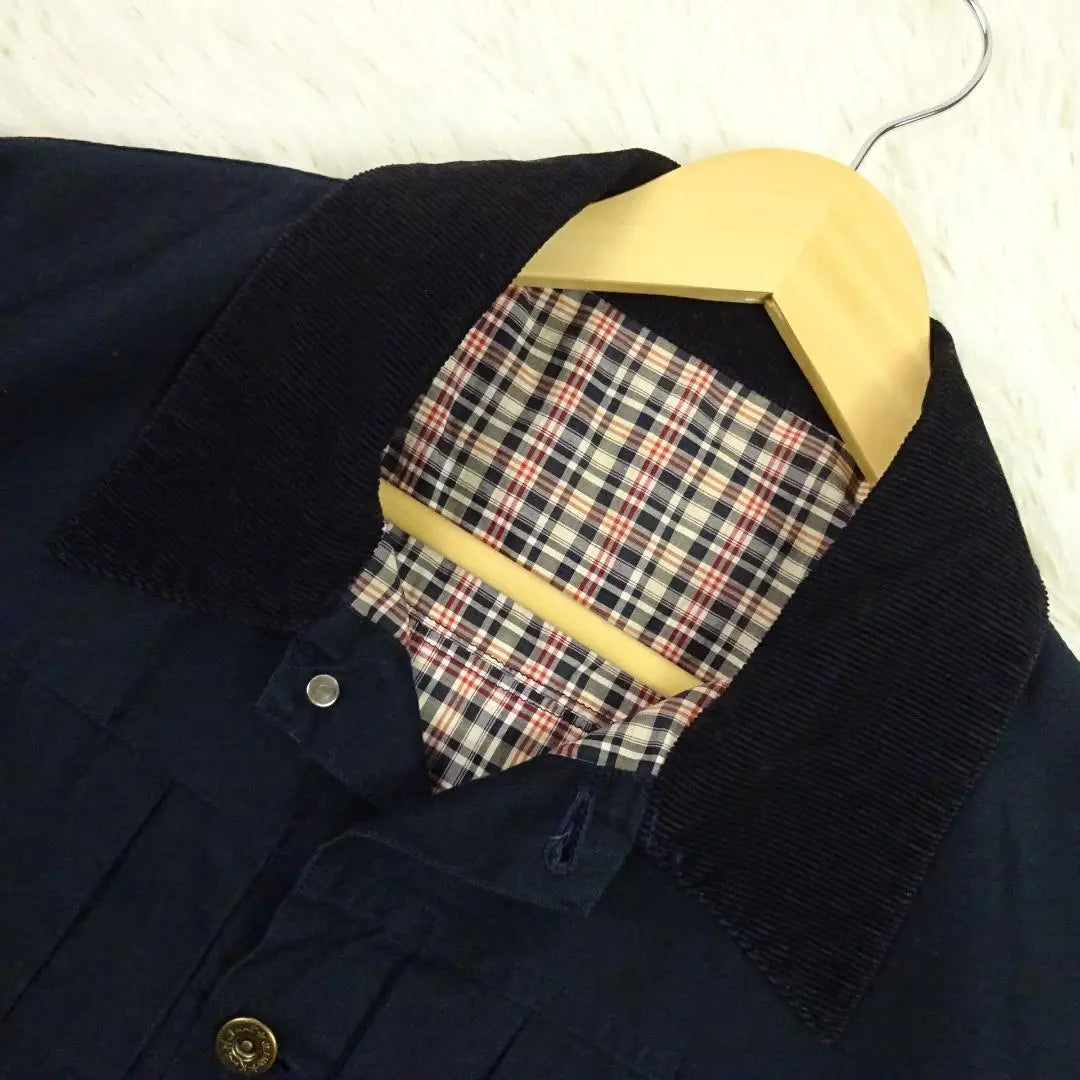 Good Condition Karl Helm Big Logo Work Jacket Collar Corduroy M Navy