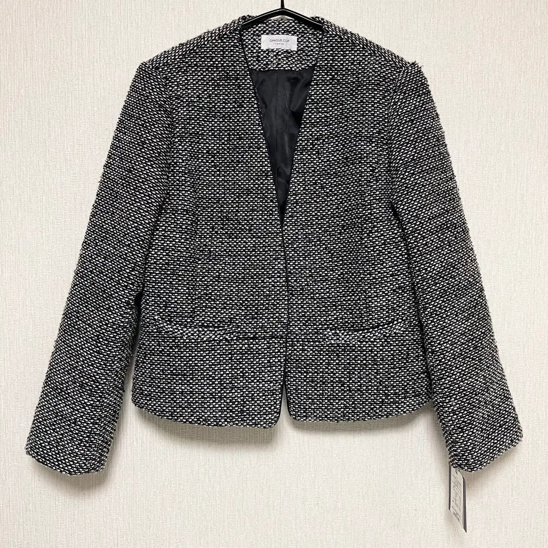 OPAQUE.CLIP Opaque Tweed No Collar Jacket Black L