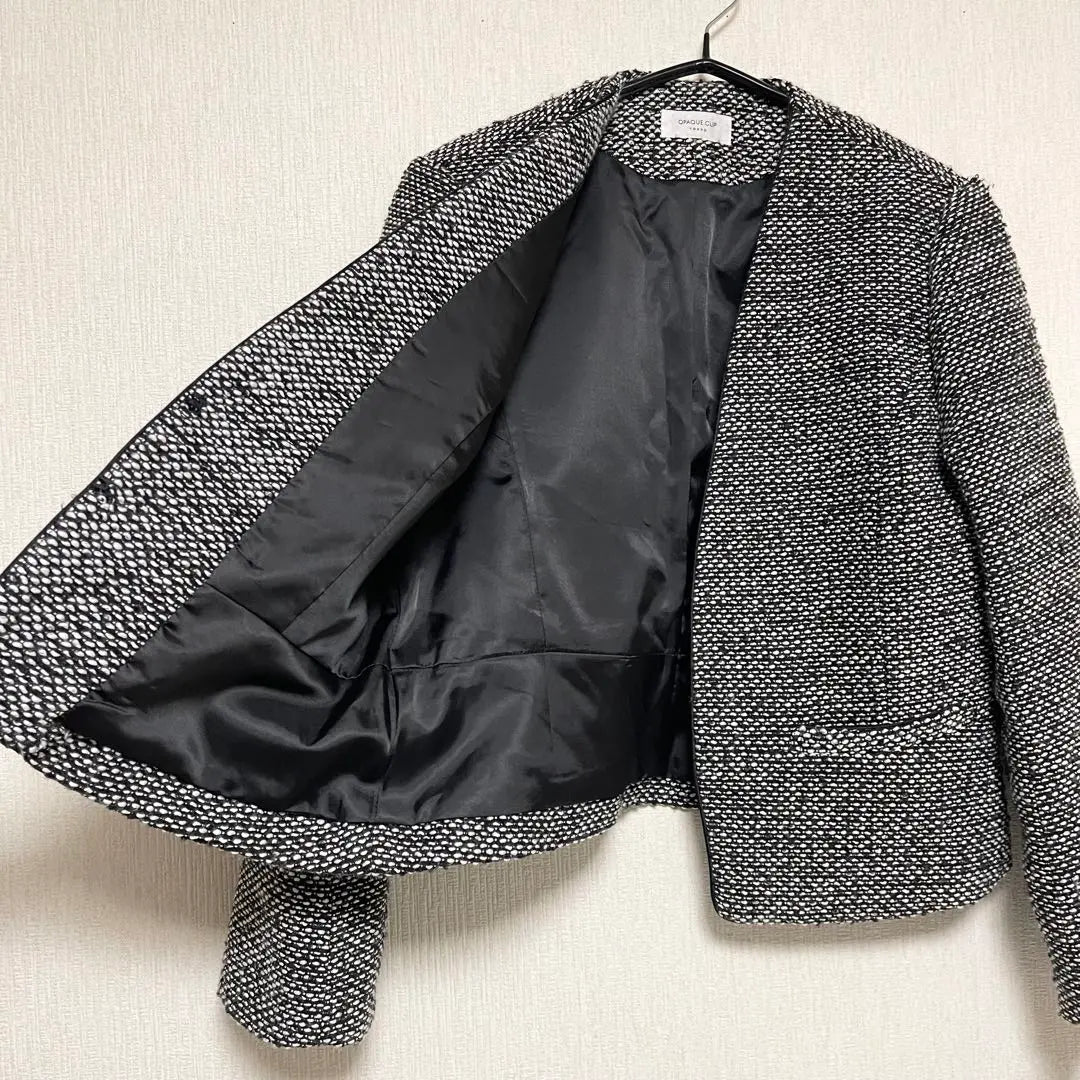 OPAQUE.CLIP Opaque Tweed No Collar Jacket Black L