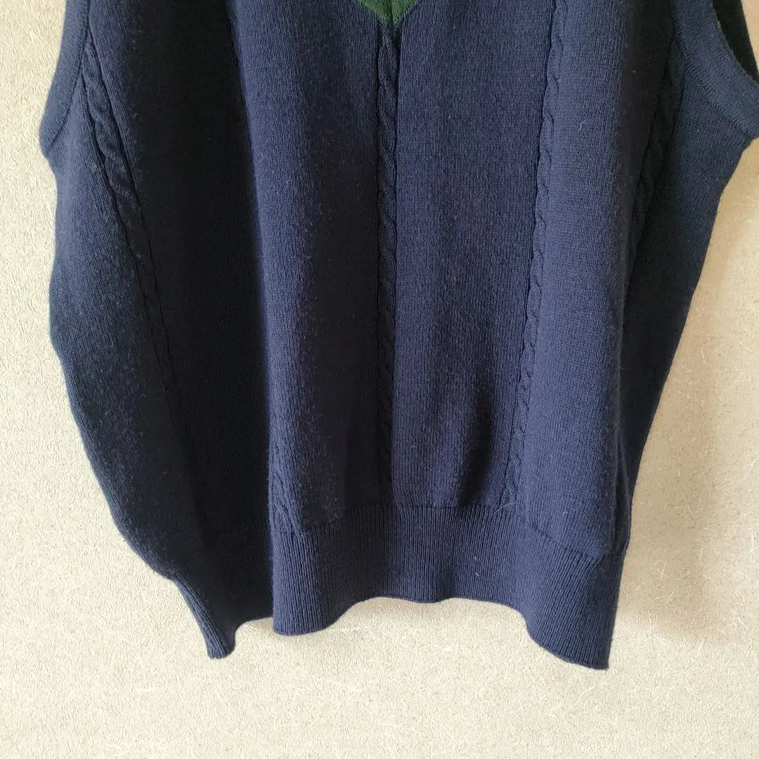 COSMOS CLUB V-neck sweater vest Navy x Green L