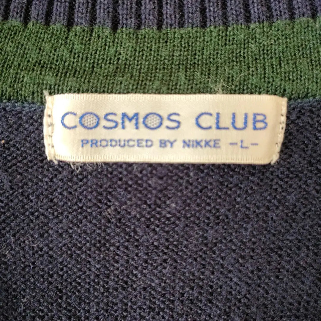 COSMOS CLUB V-neck sweater vest Navy x Green L