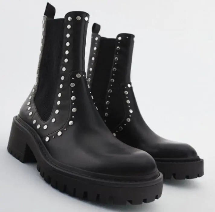 New ZARA studded ankle boots Black 37 24cm