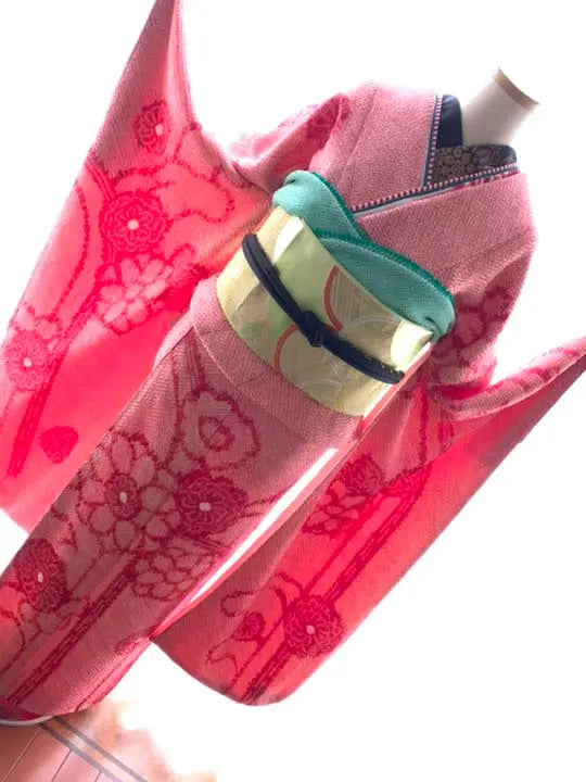 Full set of furisode red pink red total shibori N