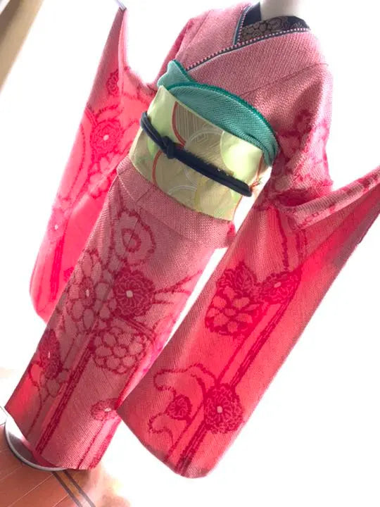 Full set of furisode red pink red total shibori N