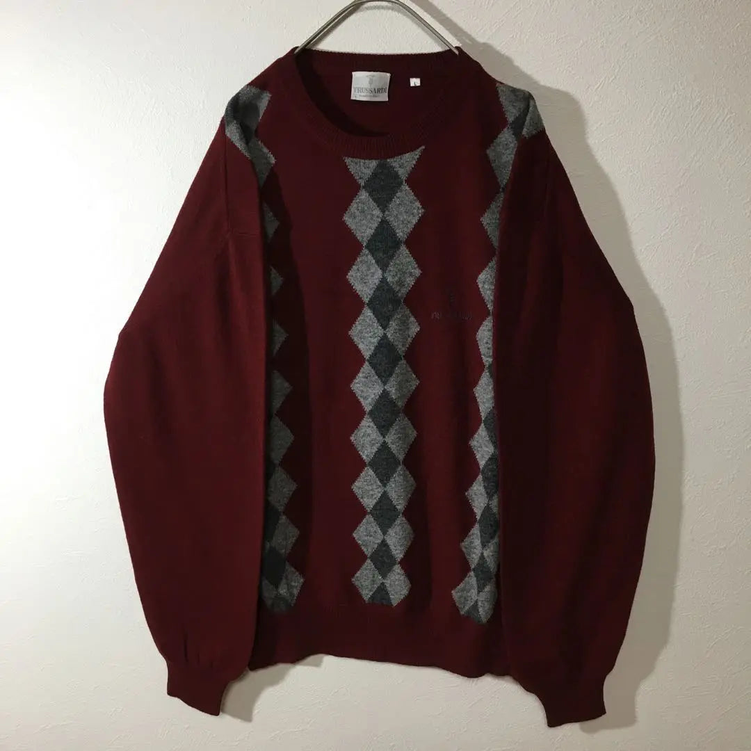 [Used clothing for unique design] Made in Italy, all-over pattern knit, trasaldi, argyle pattern, L