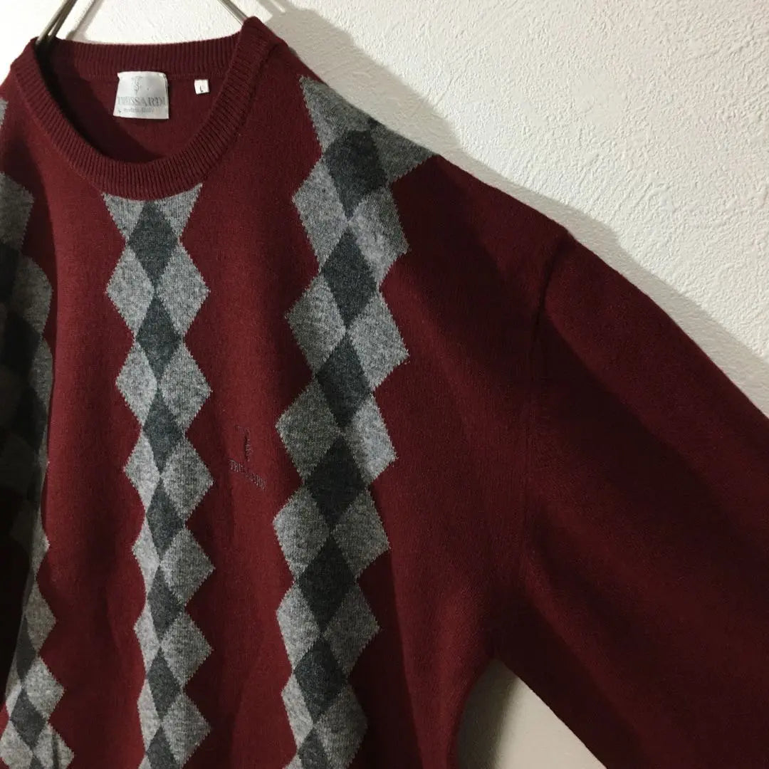 [Used clothing for unique design] Made in Italy, all-over pattern knit, trasaldi, argyle pattern, L