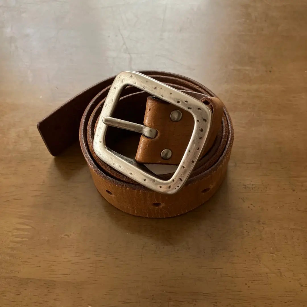 Brown leather belt square buckle