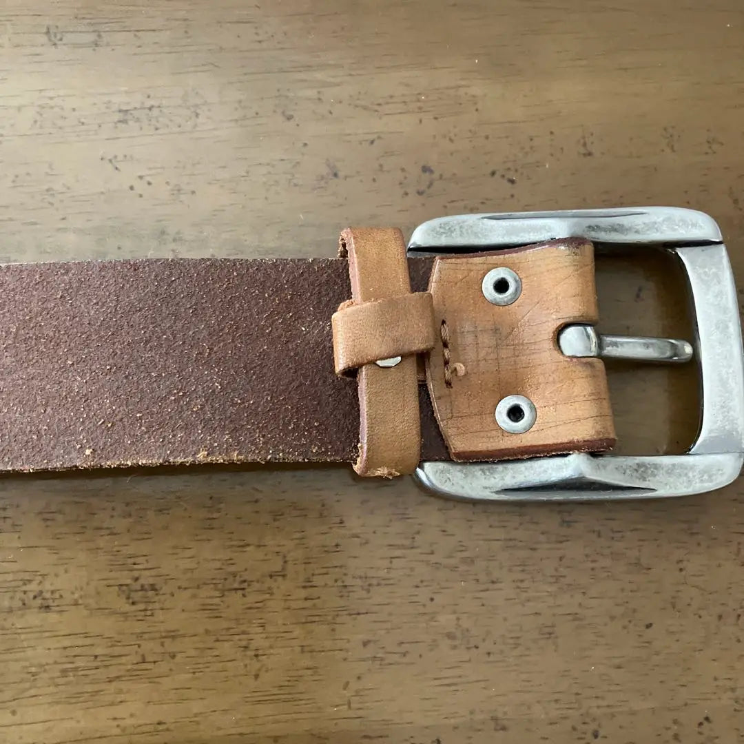 Brown leather belt square buckle