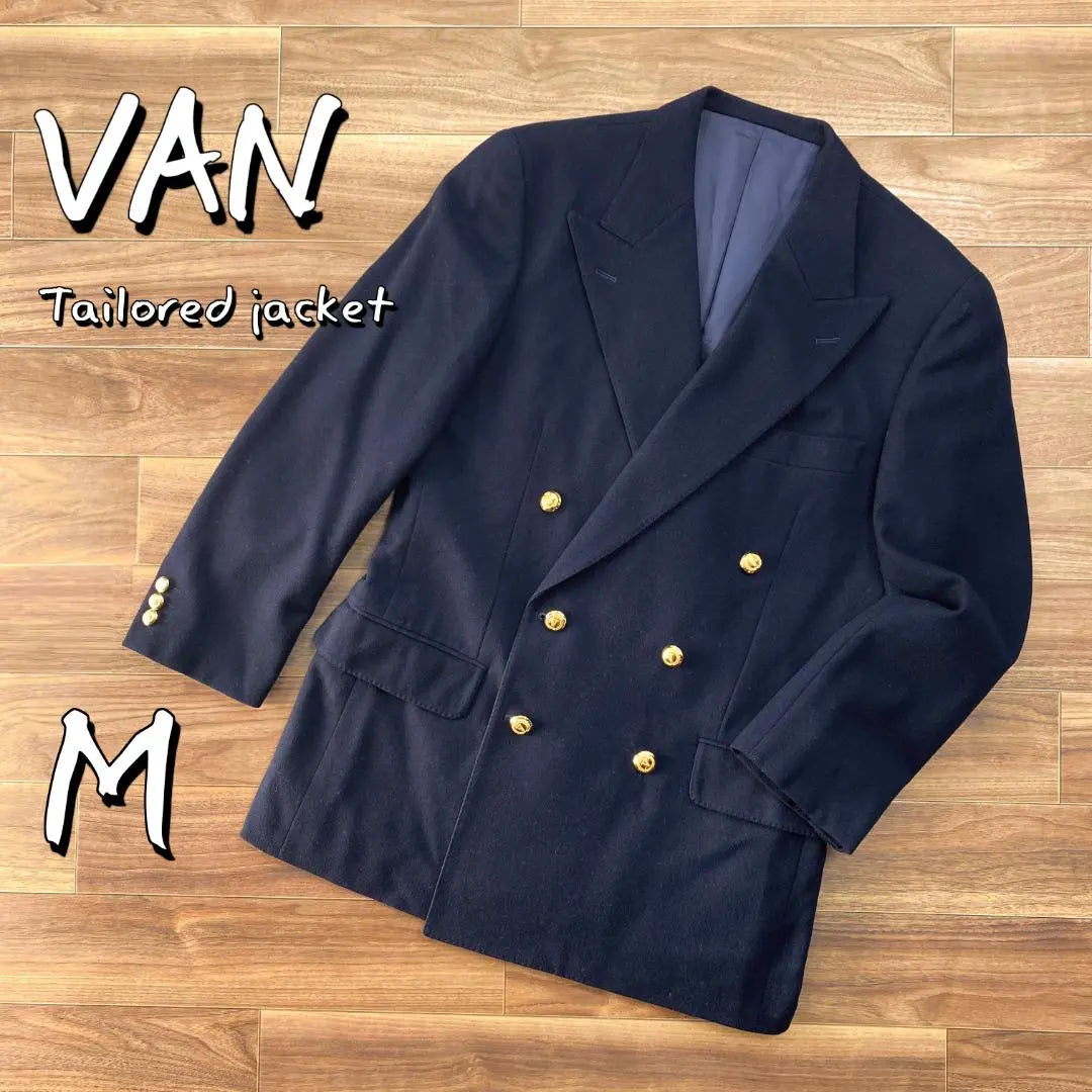 VAN Chaqueta Van 80S Lana 100 % Dorada Blazer doble botonadura Azul Marino M | VANヴァンヂャケット 80sウール100%金ダブルボタンブレザー 紺ブレ M