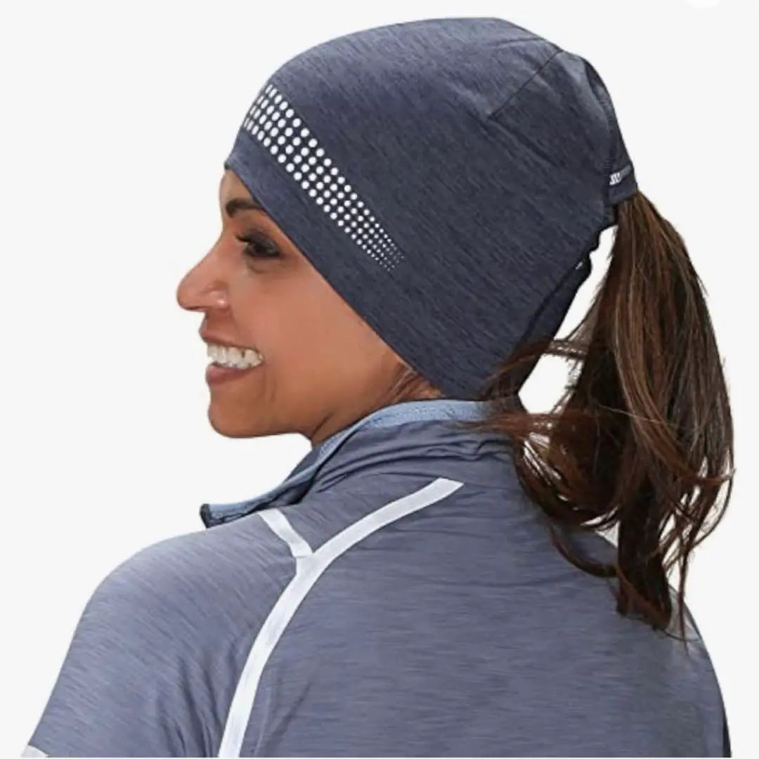 ⭐️Ponytail Hat Reflective Women's Running Beanie Hat Gray