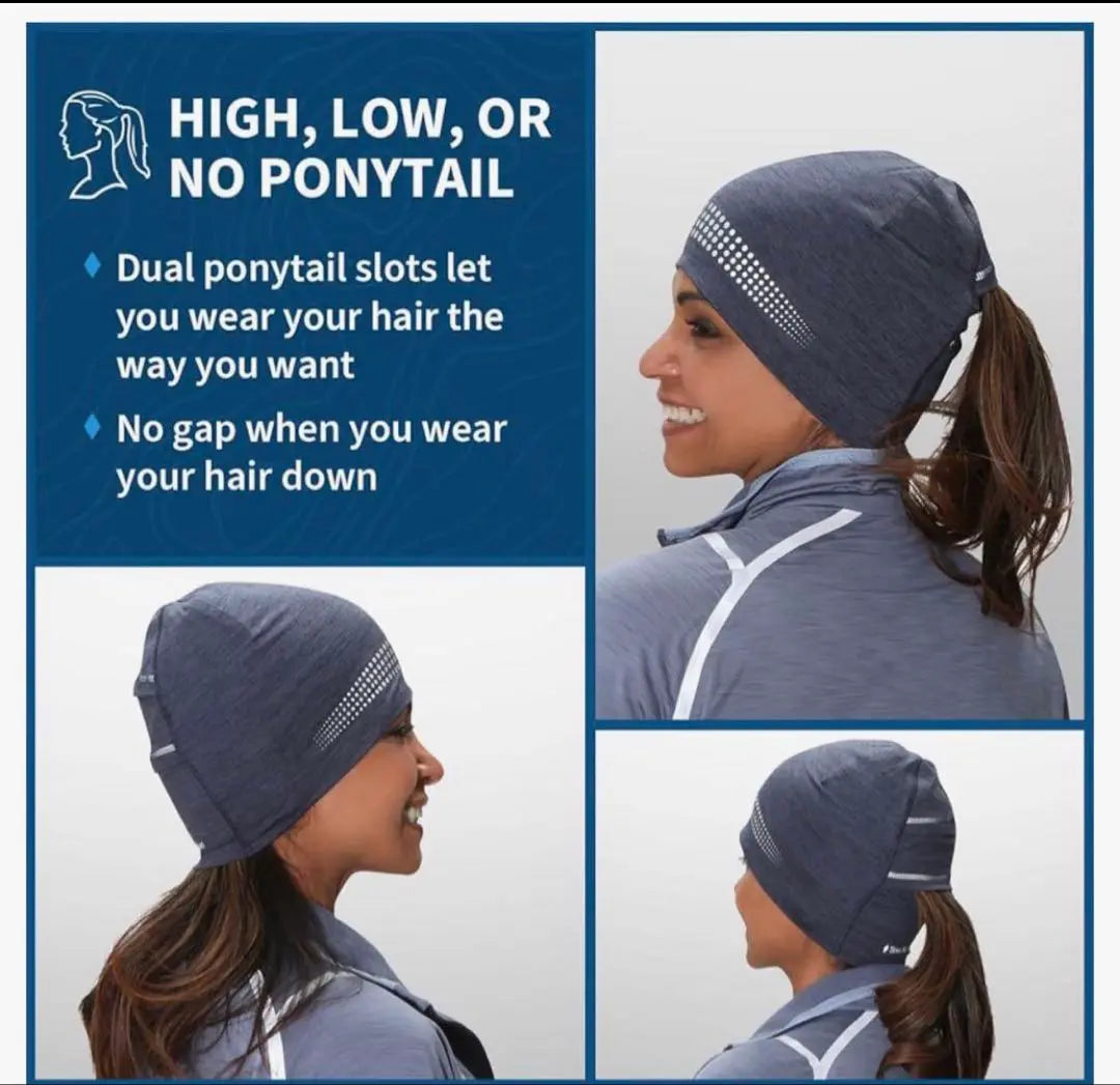 ⭐️Ponytail Hat Reflective Women's Running Beanie Hat Gray