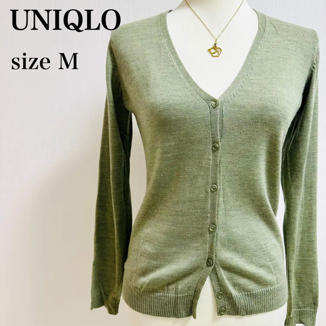 Uniqlo 100% stretch wool high gauge knit cardigan Sage Green