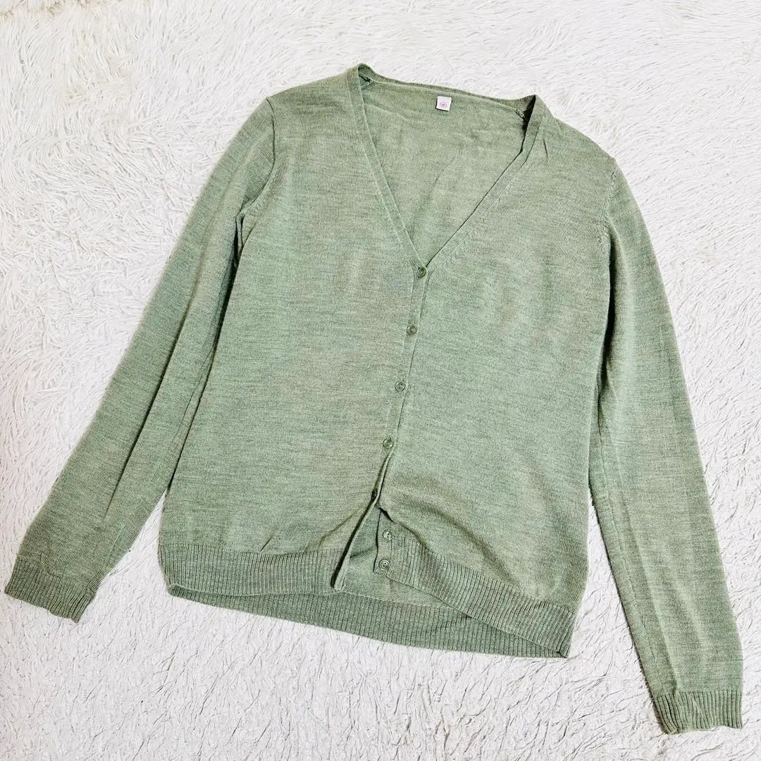 Uniqlo 100% stretch wool high gauge knit cardigan Sage Green