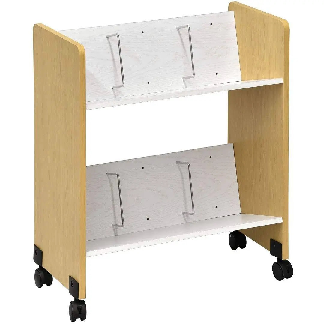 Stylish natural bookshelves with casters, 2 tiers