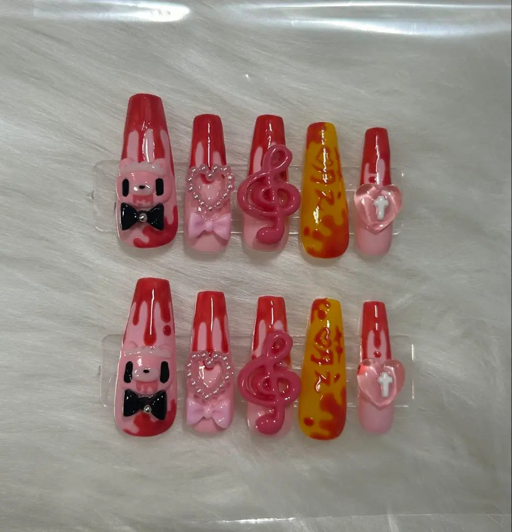 Actual product: Heisei Girls Nail Tip, Mass Production, Landmine Type, Omelette Rice, Bear, Pink Y2K