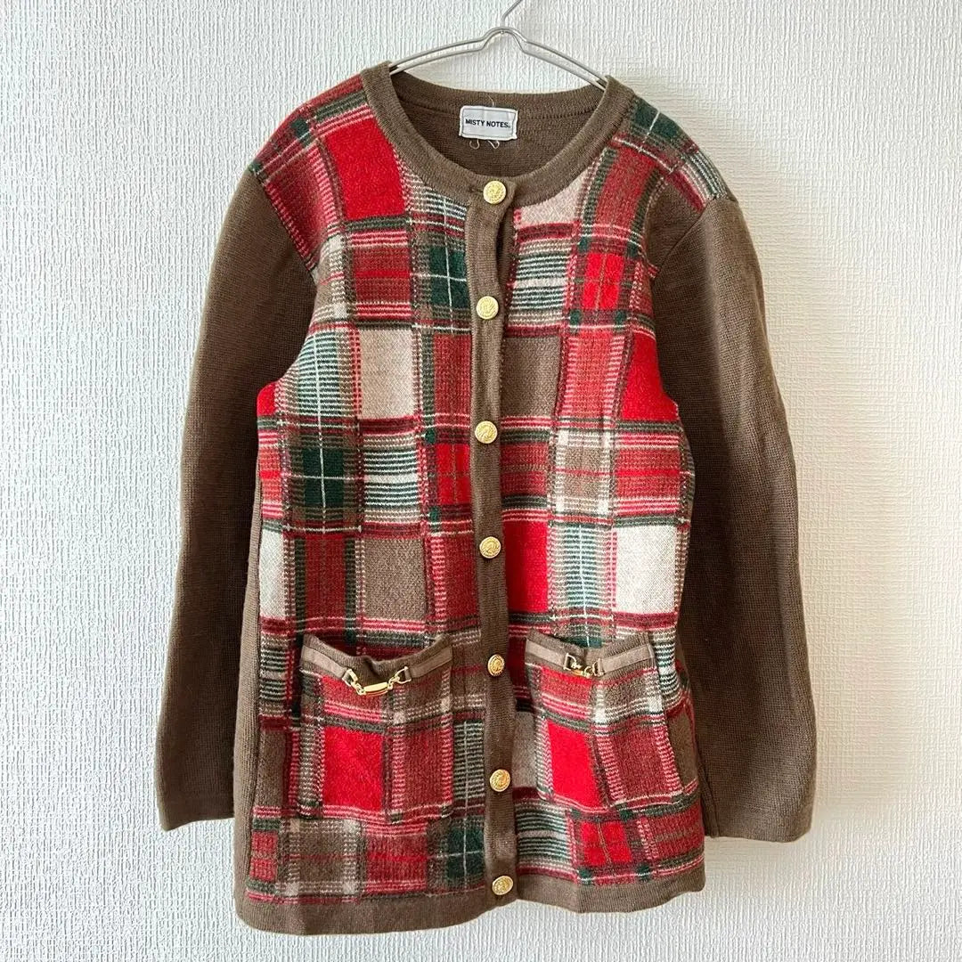 [Misty Notes] 100% wool knit jacket, cardigan, checkered pattern, F