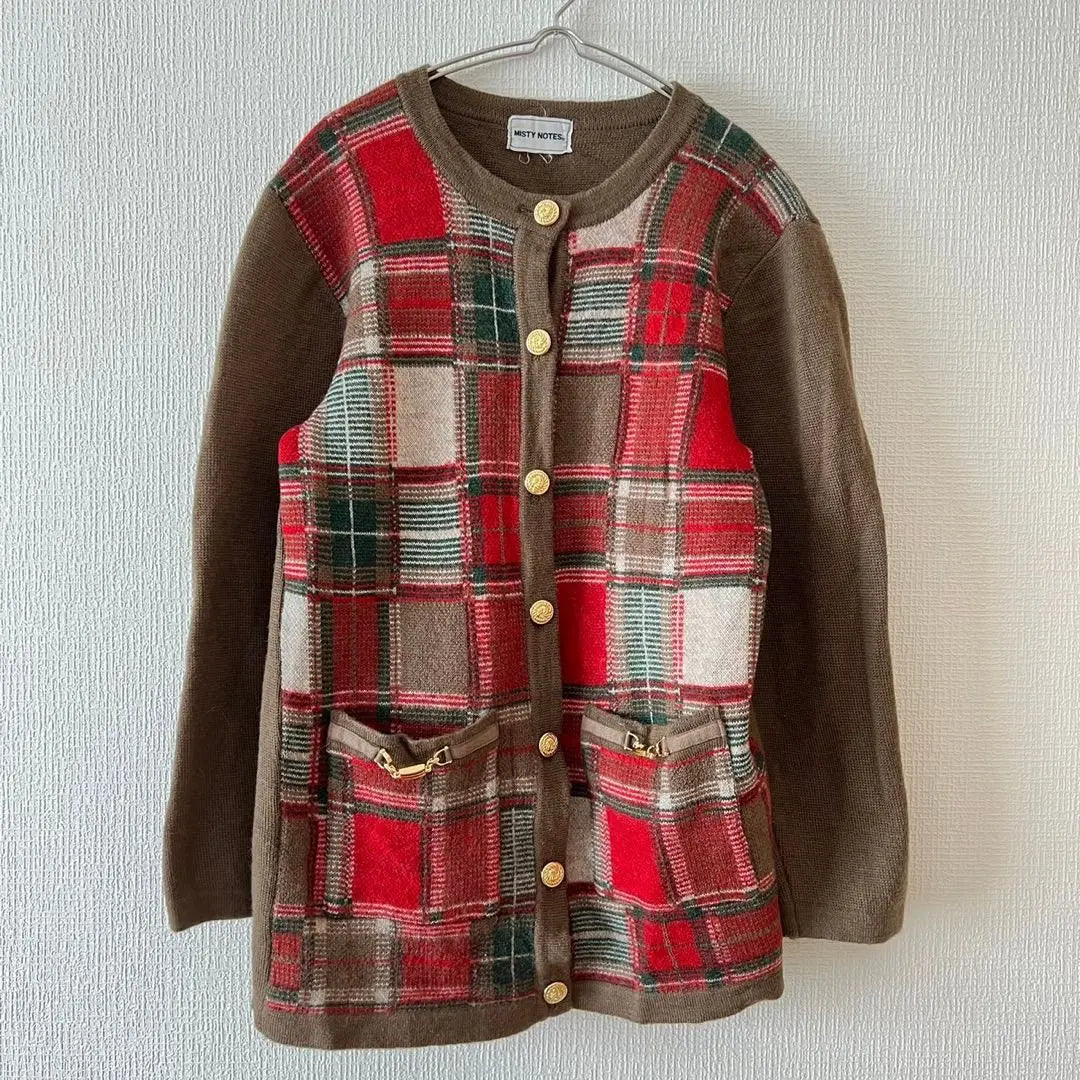 [Misty Notes] 100% wool knit jacket, cardigan, checkered pattern, F