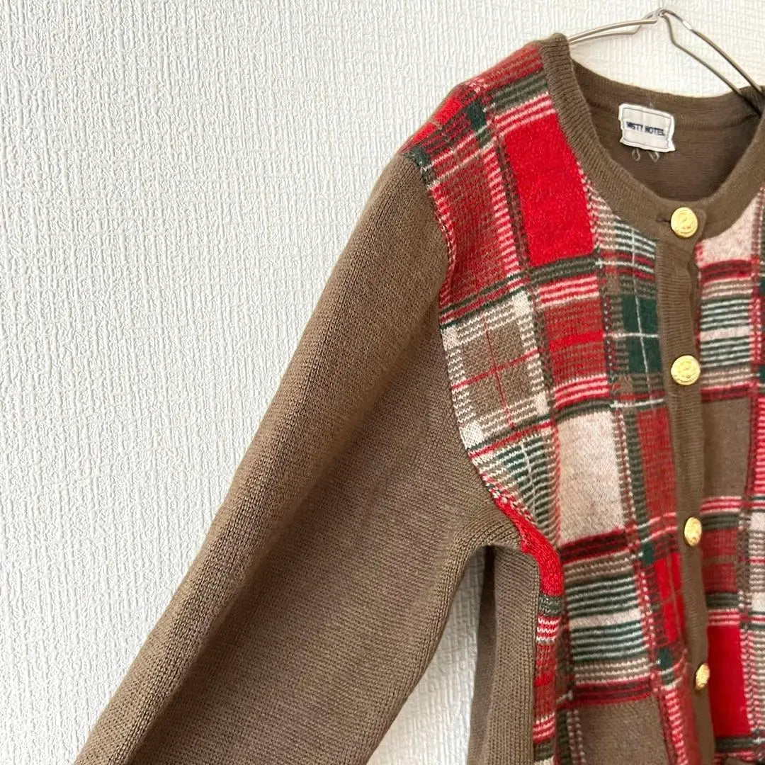 [Misty Notes] 100% wool knit jacket, cardigan, checkered pattern, F