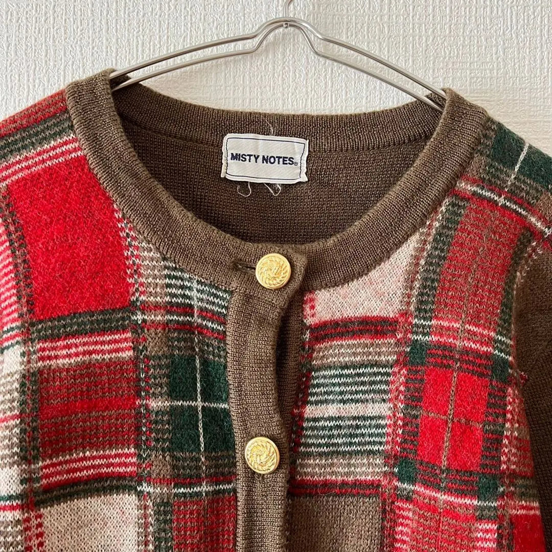 [Misty Notes] 100% wool knit jacket, cardigan, checkered pattern, F