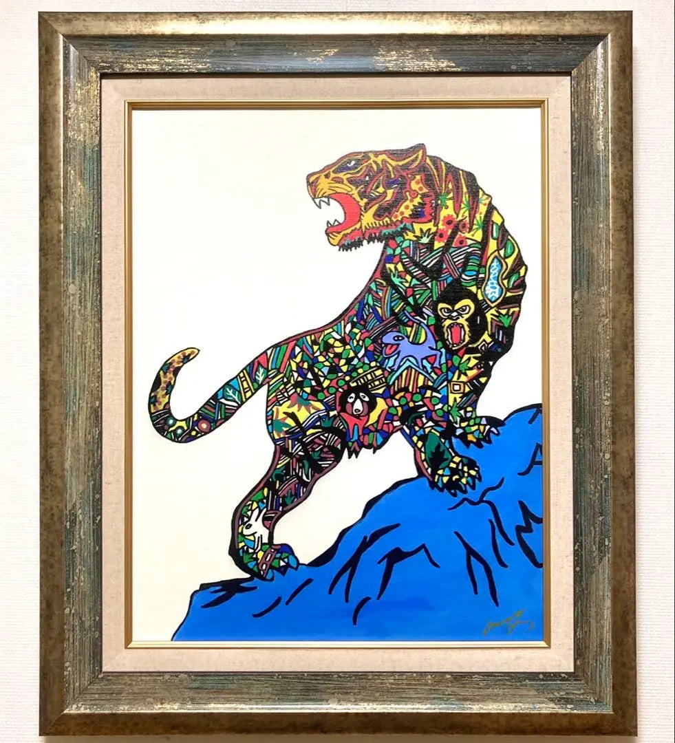 SALE (P10) Jimmy Onishi [Tiger] Hand-painted/Oil painting/Vertical signed/Hand-drawn/New frame