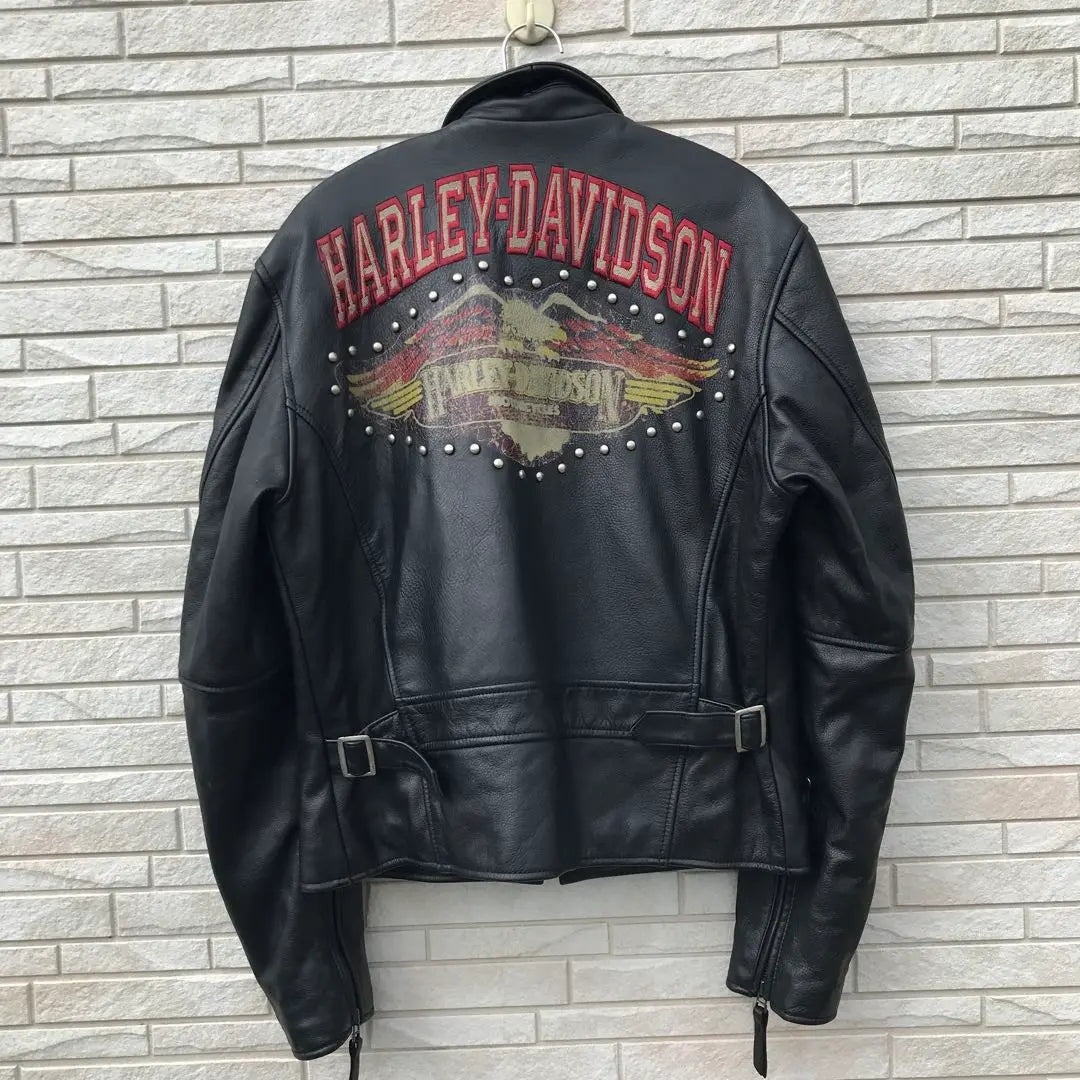 Harley Davidson Riders Negro L Tachuelas de cuero de vaca Bordado con el logotipo de Buck | ハーレーダビッドソン ライダース 黒 L 牛革 スタッズ バックロゴ 刺繍