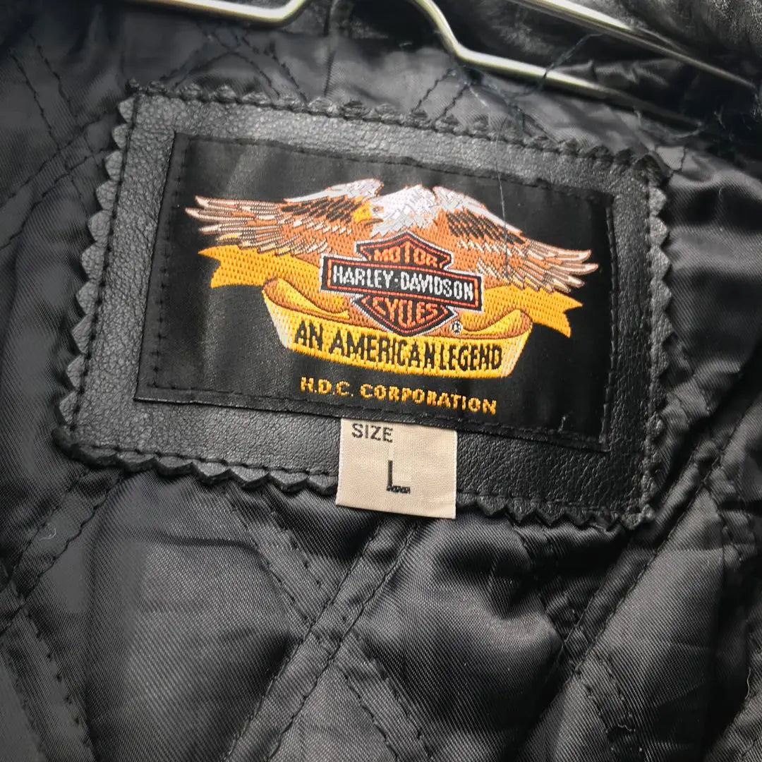 Harley Davidson Riders Negro L Tachuelas de cuero de vaca Bordado con el logotipo de Buck | ハーレーダビッドソン ライダース 黒 L 牛革 スタッズ バックロゴ 刺繍