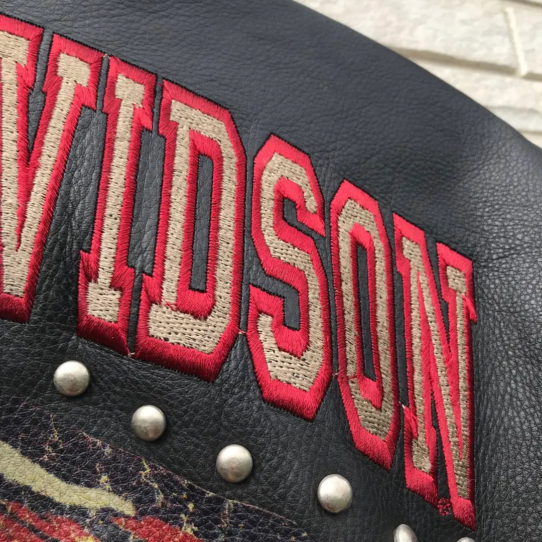 Harley Davidson Riders Negro L Tachuelas de cuero de vaca Bordado con el logotipo de Buck | ハーレーダビッドソン ライダース 黒 L 牛革 スタッズ バックロゴ 刺繍