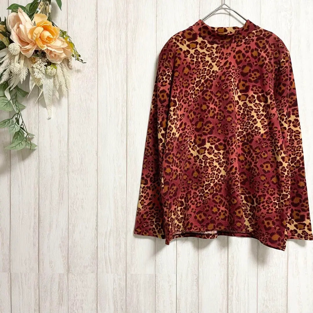 [TOMOMI] Total pattern leopard pattern mock neck cut -sew/Long sleeve spring/winter/Mrs. | 【tomomi】総柄 ヒョウ柄 モックネック カットソー/長袖 春 秋冬/ミセス