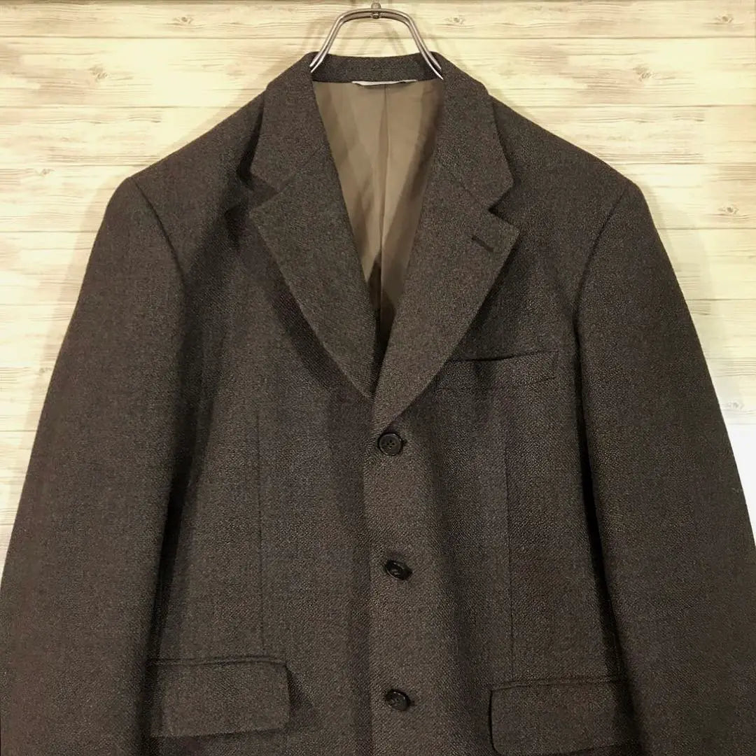 Good condition old clothes made in Japan Durban 3 button wool tweed tailored jacket brown XL