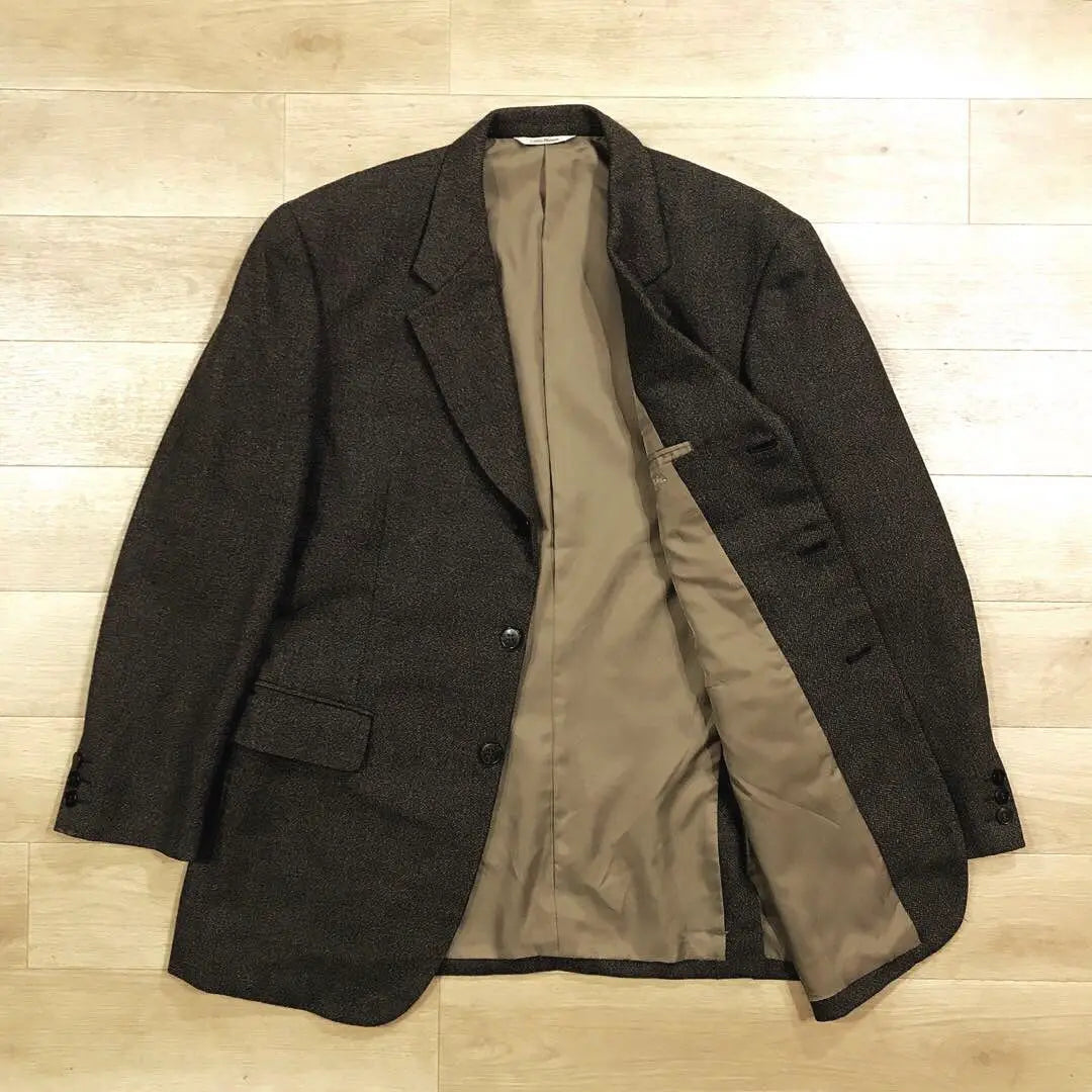 Good condition old clothes made in Japan Durban 3 button wool tweed tailored jacket brown XL