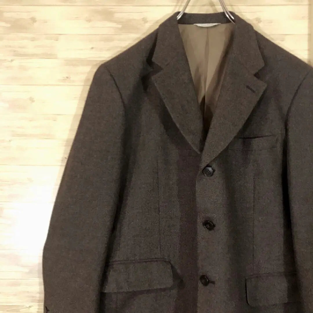 Good condition old clothes made in Japan Durban 3 button wool tweed tailored jacket brown XL