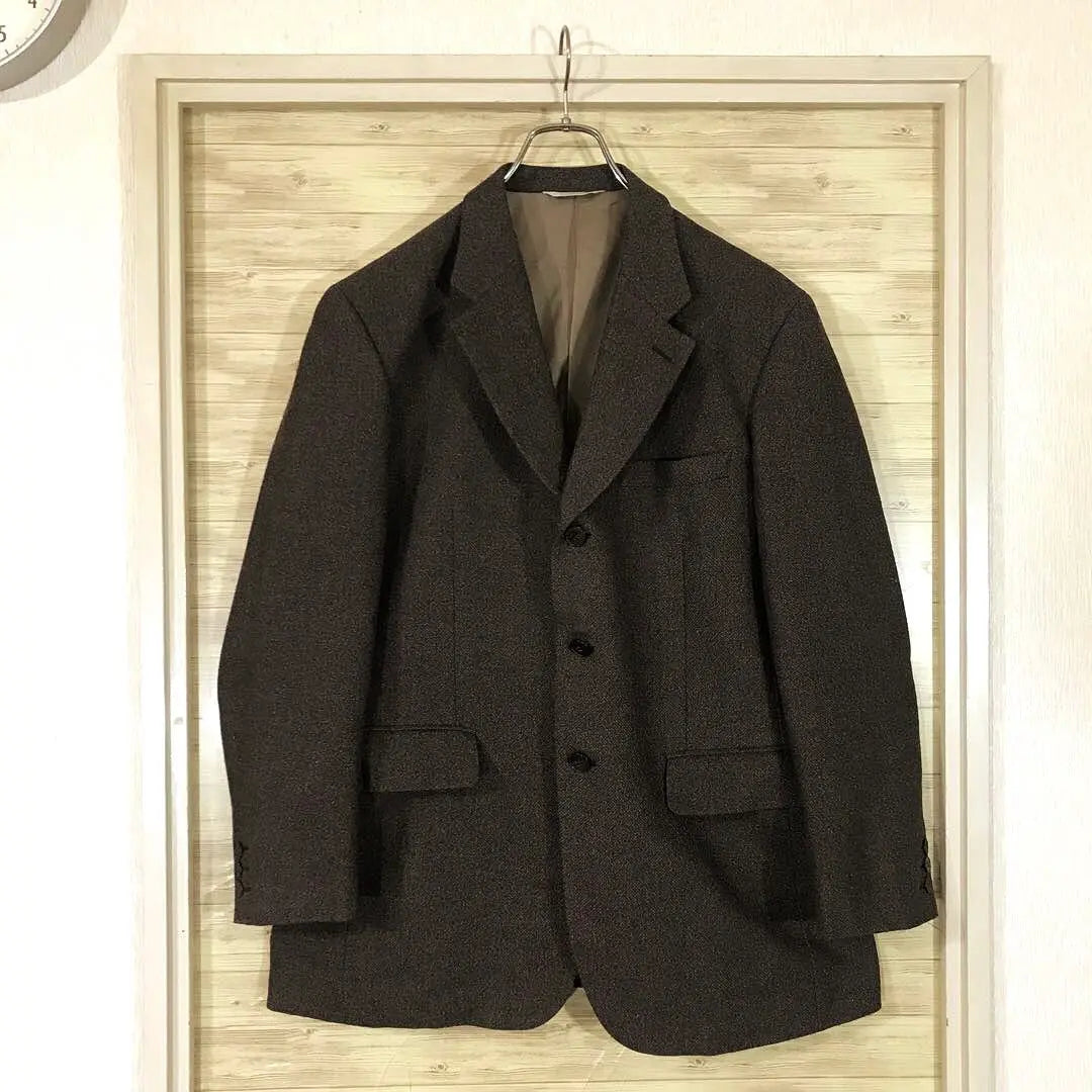 Good condition old clothes made in Japan Durban 3 button wool tweed tailored jacket brown XL