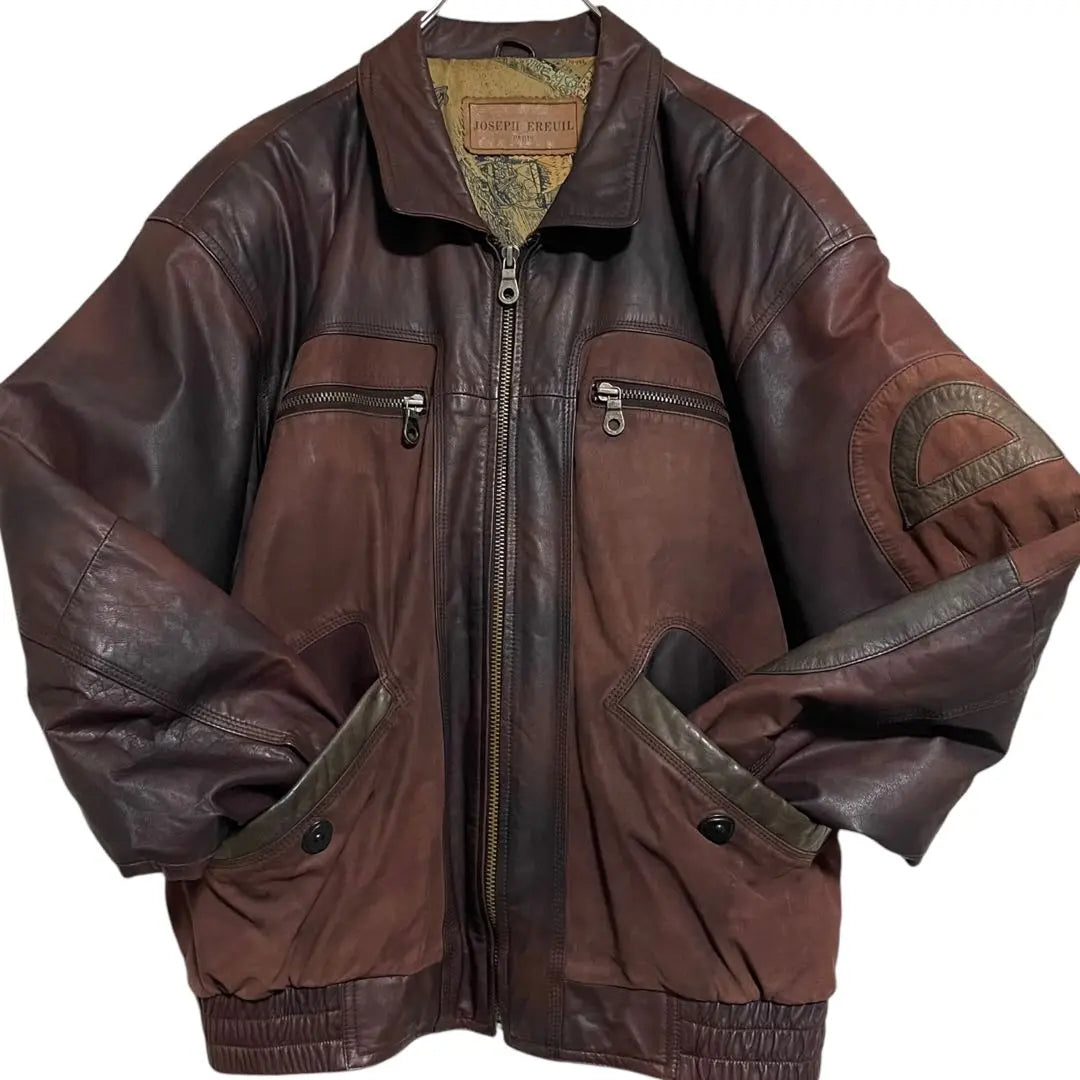 Special design [vintage] cowhide cow leather rider's jacket Bordeaux L