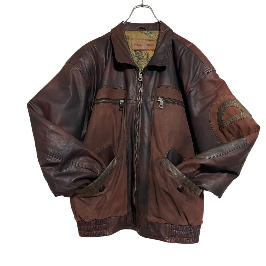 Special design [vintage] cowhide cow leather rider's jacket Bordeaux L