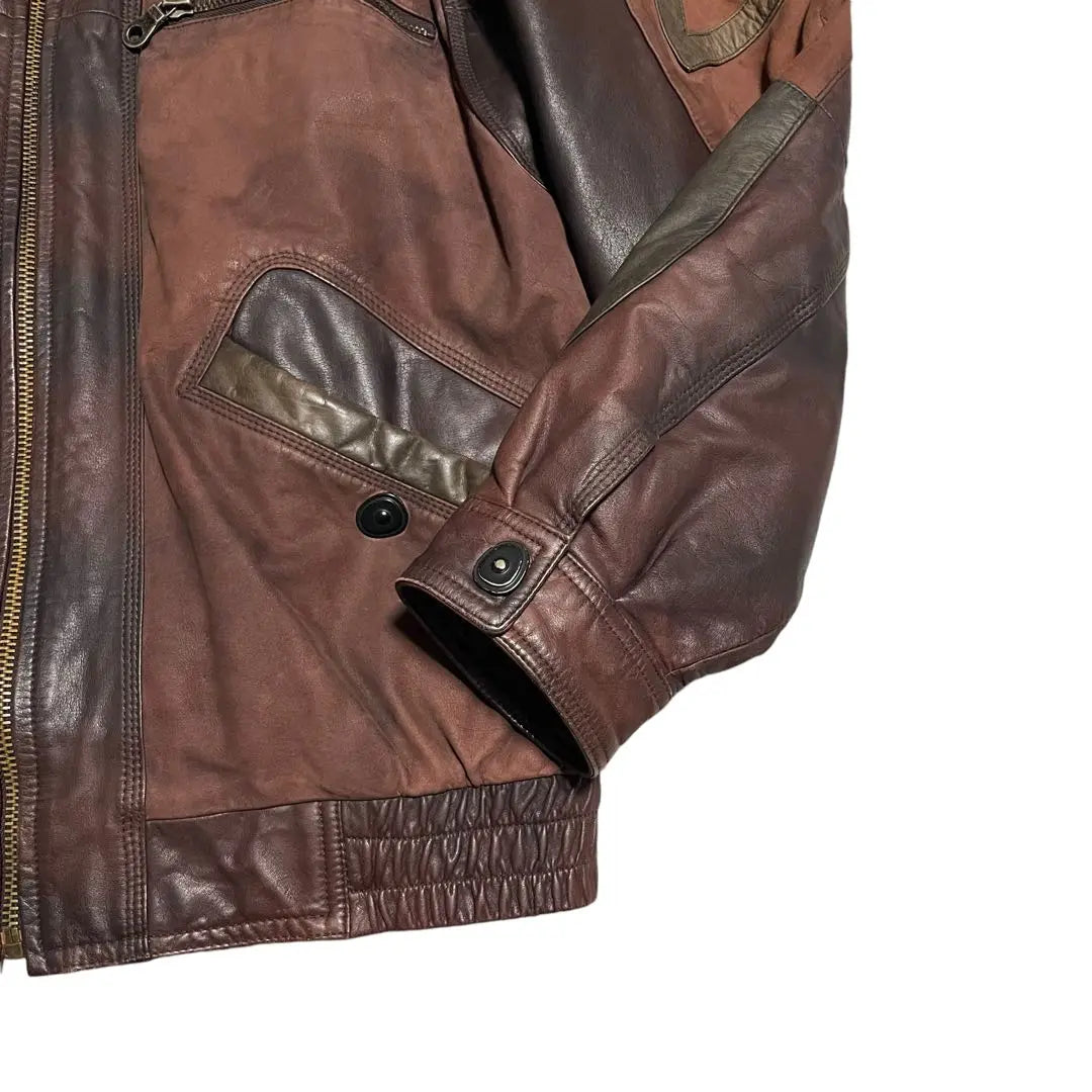 Special design [vintage] cowhide cow leather rider's jacket Bordeaux L