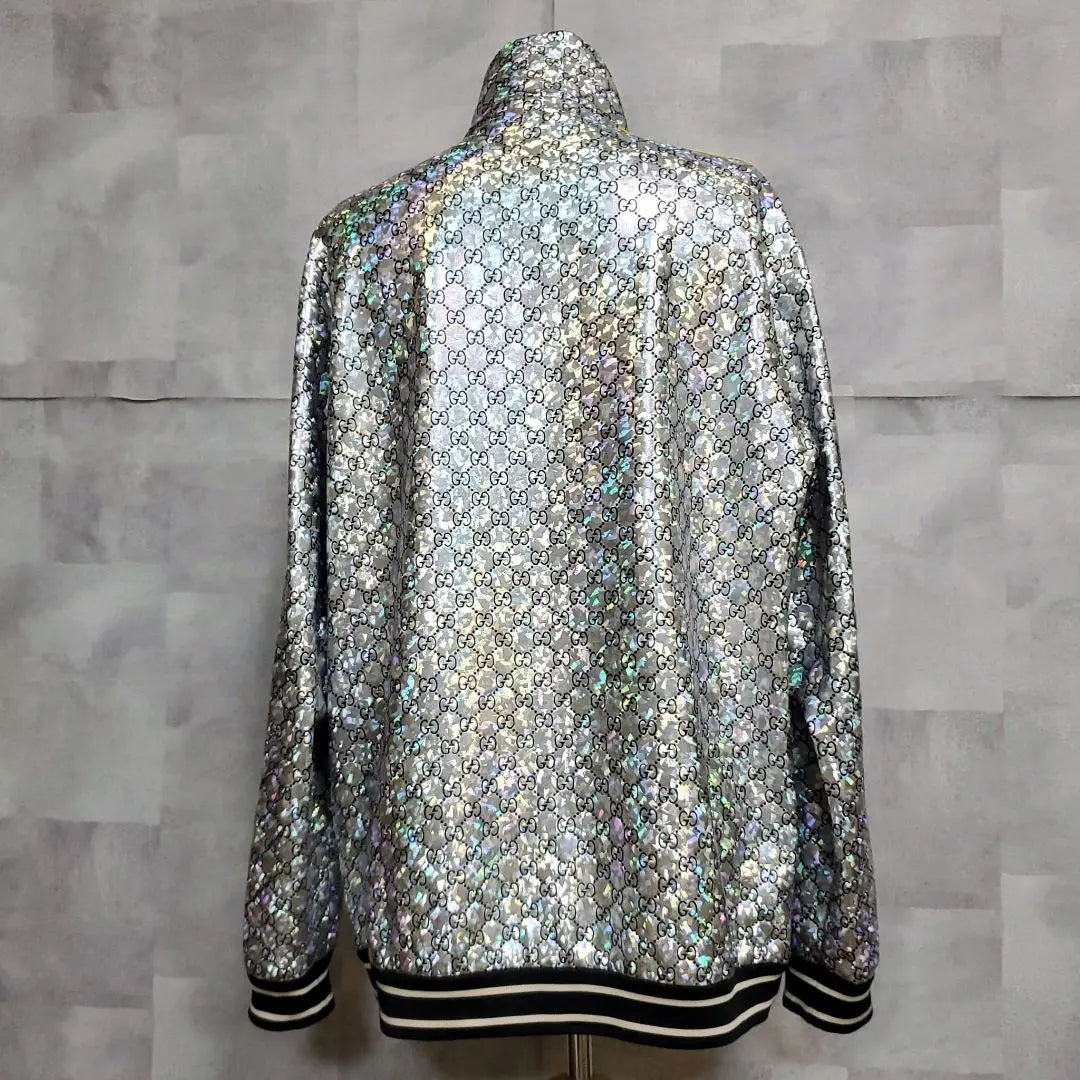 Superb condition L Gucci GG track jacket silver shiny made in Italy