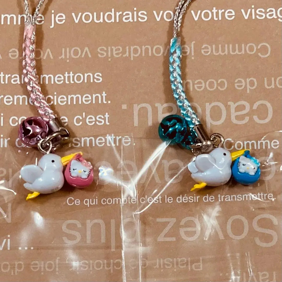 ★Hello Kitty★Conjunto de mascota con cremallera Konotori y Netsuke★K41 | ★ハローキティ★こうのとり ファスナーマスコット＆根付けセット★K41