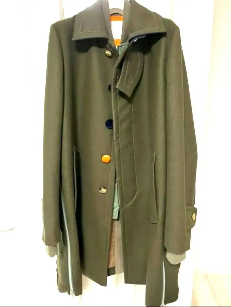 Winter sale! Good condition ☆ sacai 19aw Melton Wool Coat Khaki Size1