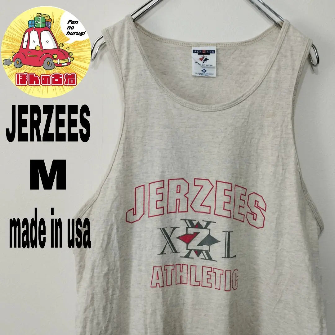 Camiseta sin mangas vintage JERZEES de fabricación estadounidense en color blanco roto, talla M, años 90