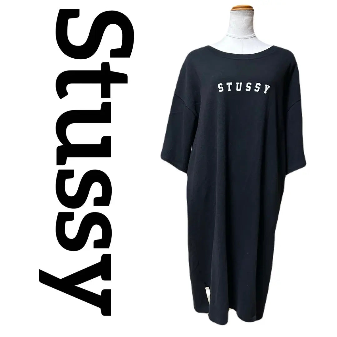 Hermoso estado Vestido grande Stussy de algodón con logotipo en el frente, color negro