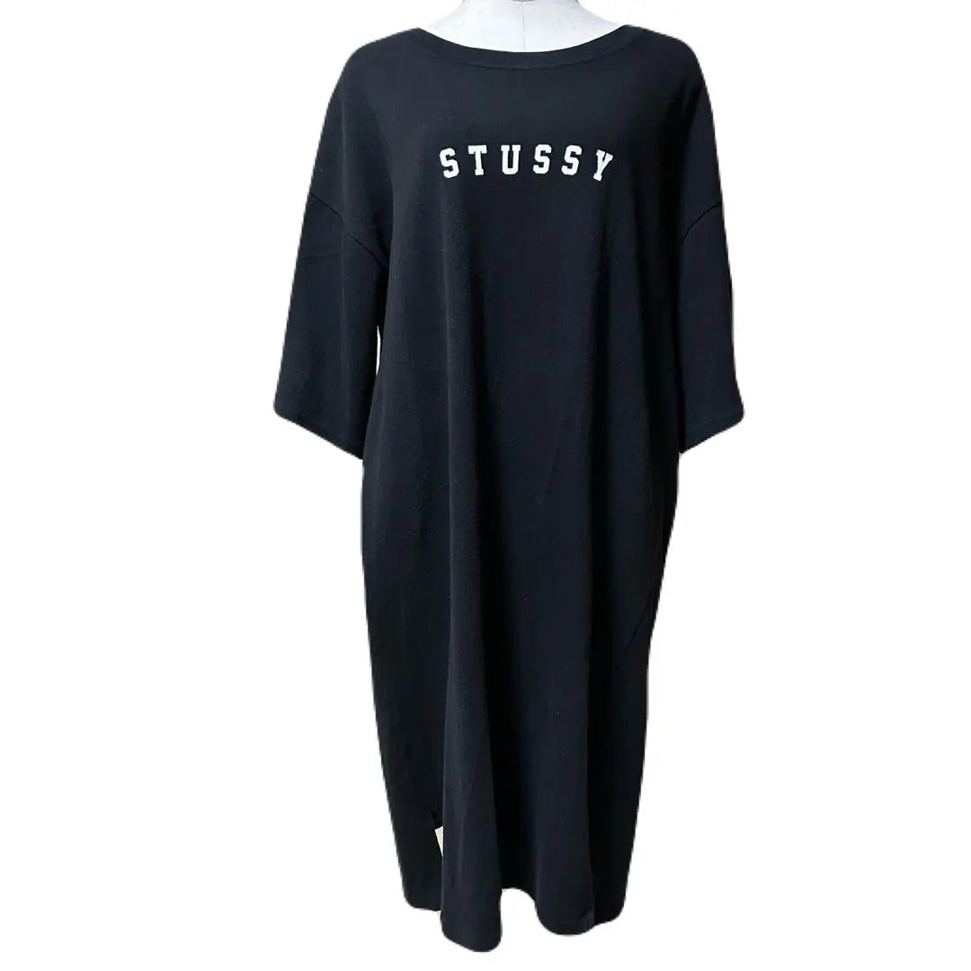 Hermoso estado Vestido grande Stussy de algodón con logotipo en el frente, color negro