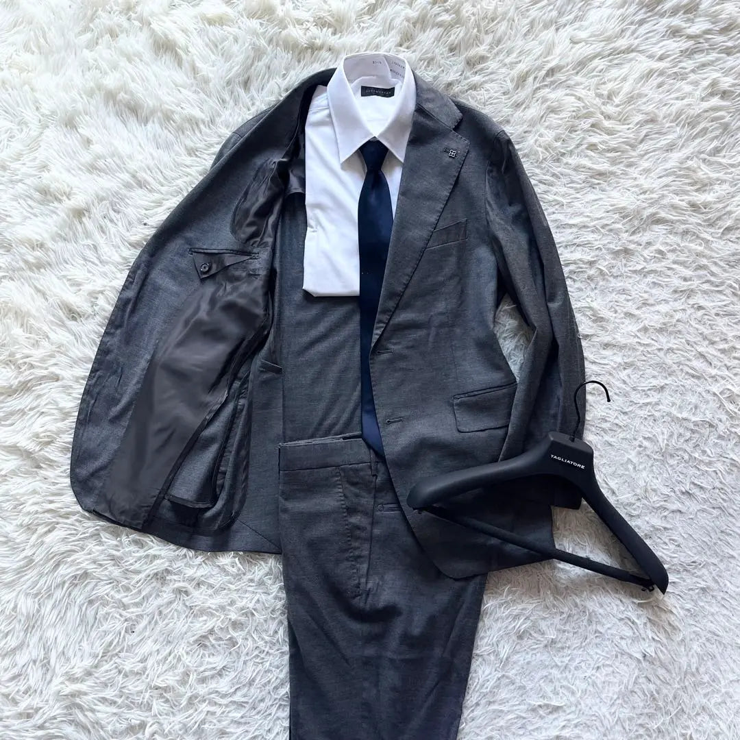 <Good condition>TAGLIATORE New Logo Gray Wool Suit Size 46