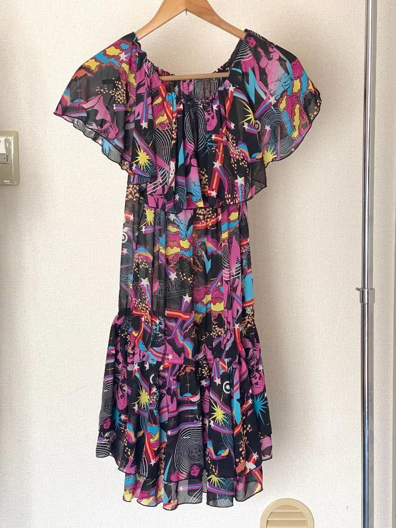 Beautiful condition Hysteric Glamour Tunic Dress Psychedelic All-over Pattern Ruffles Free