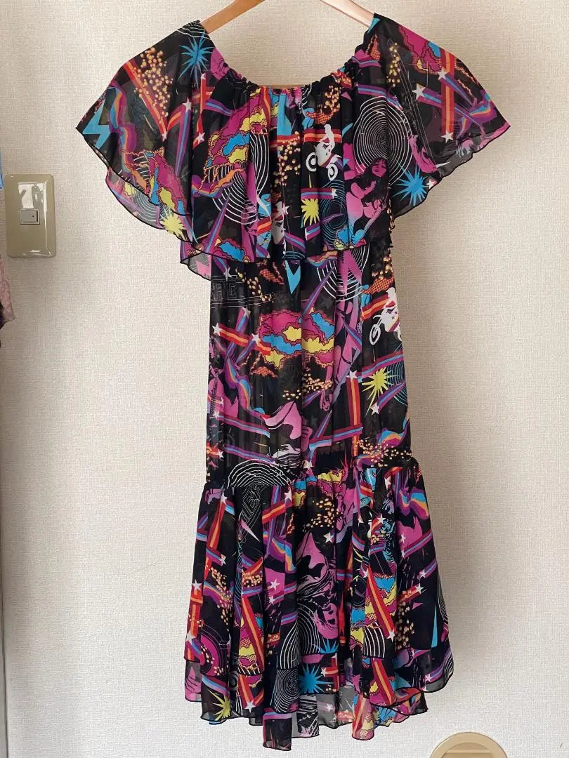 Beautiful condition Hysteric Glamour Tunic Dress Psychedelic All-over Pattern Ruffles Free