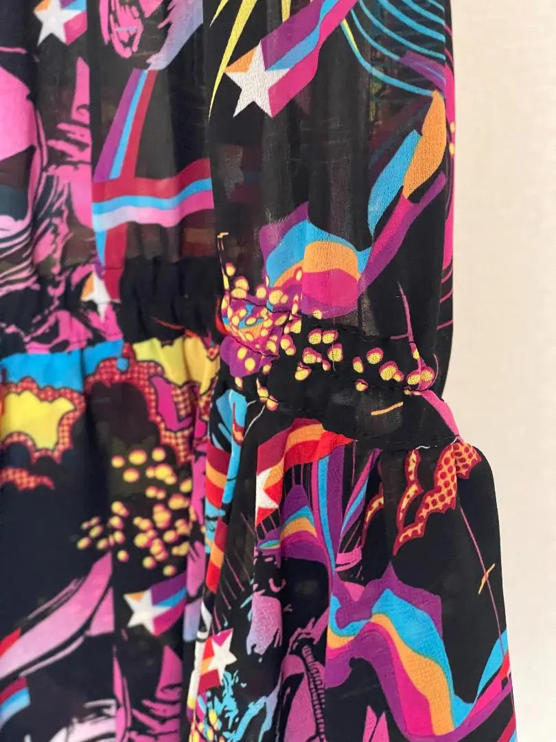 Beautiful condition Hysteric Glamour Tunic Dress Psychedelic All-over Pattern Ruffles Free