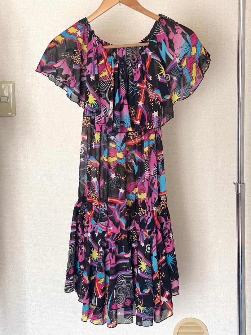 Beautiful condition Hysteric Glamour Tunic Dress Psychedelic All-over Pattern Ruffles Free